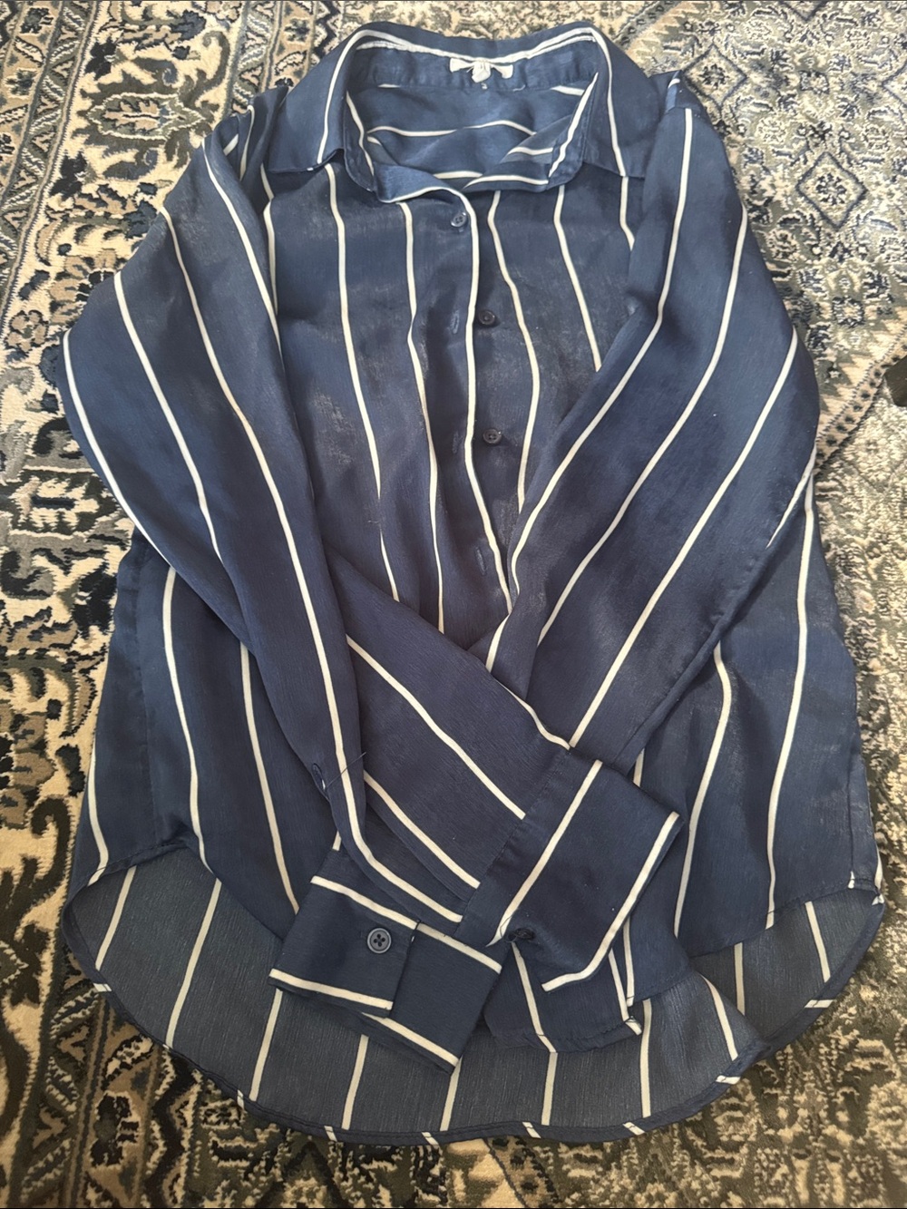 Maurices Navy and White Striped Button-Front Blouse
